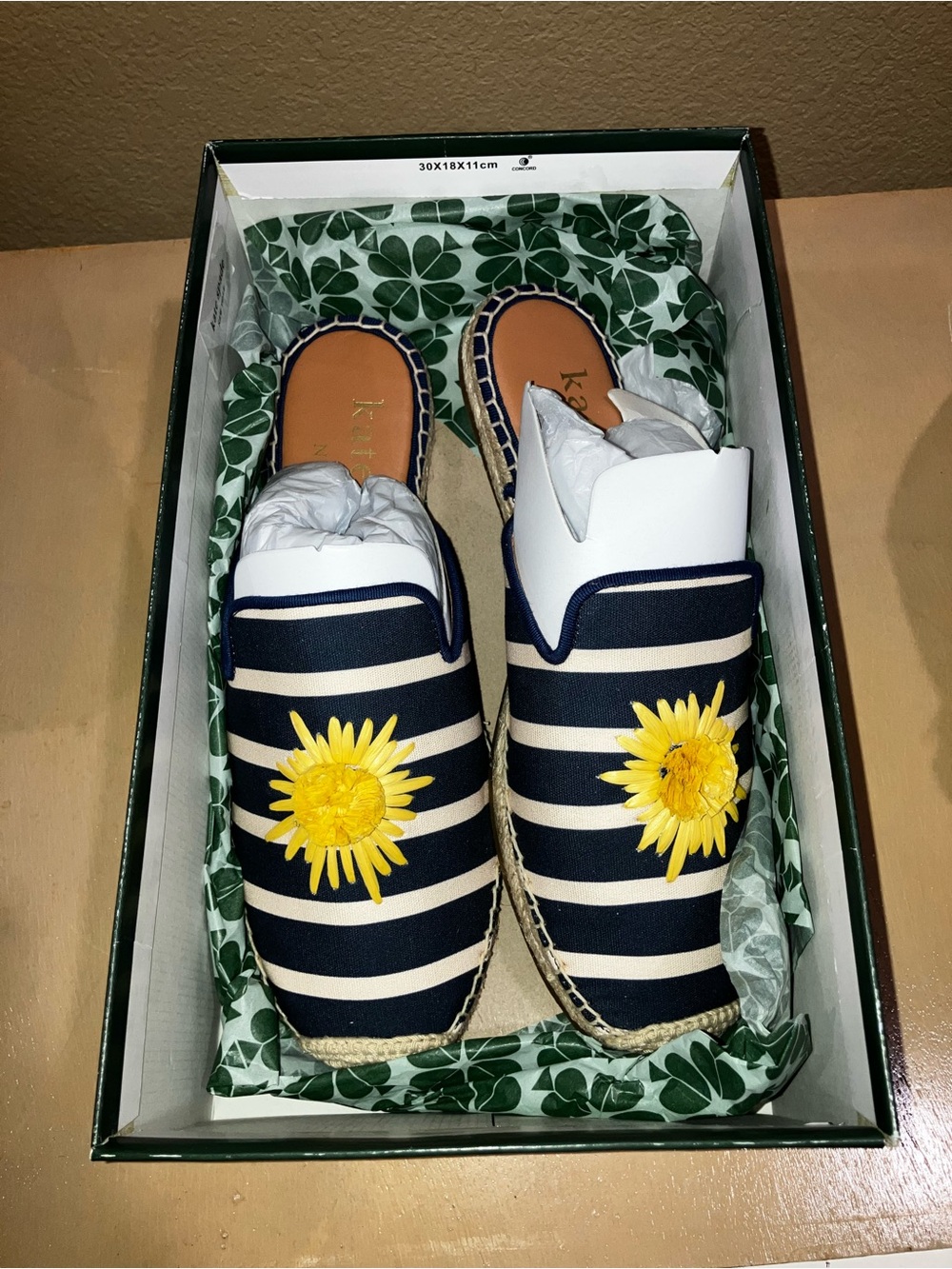 Striped Espadrille Slip-Ons with Yellow Sunflower Accent